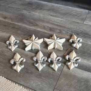 Cream and Silver Fleur-de-Lis and Star Ornaments